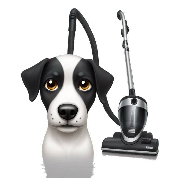 white and black dog with black head using the vacuum sticker