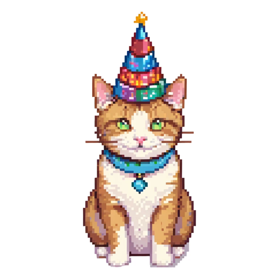 happy cat in a birthday hat sticker