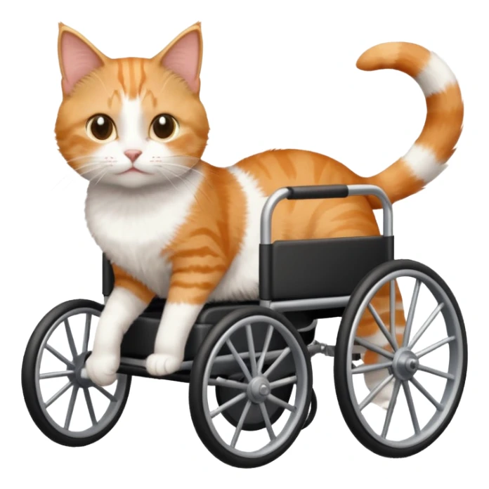 disabled orange tabby and white small cat using cat wheelchair sticker