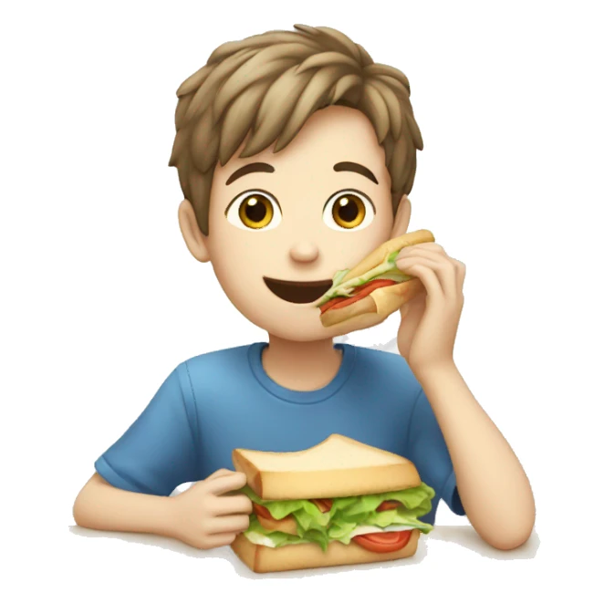 White skin Boy eating sandwich on the table sticker