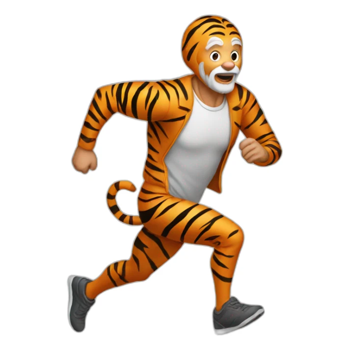 OLD MAN RUNNING wearing a tiger suit sticker