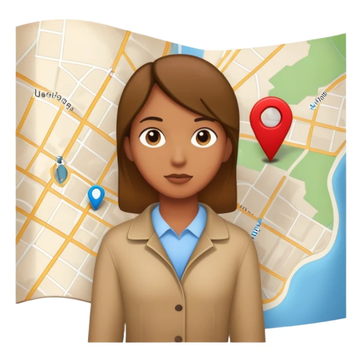 character standing next to location pin on a map sticker