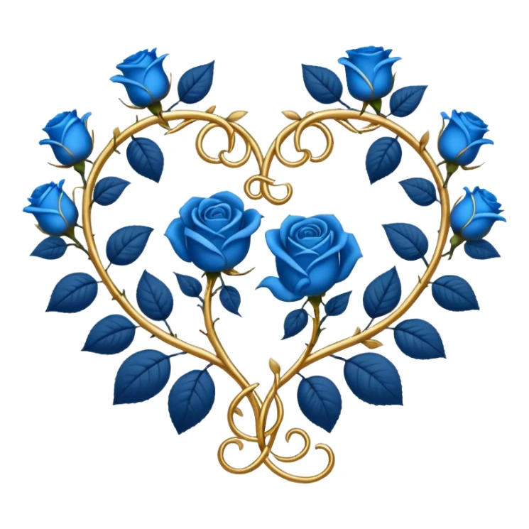 heart shape gold vine with blue roses border sticker