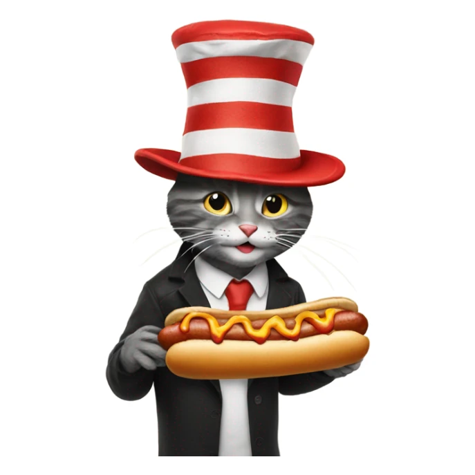 The cat in the hat eating a hotdog sticker