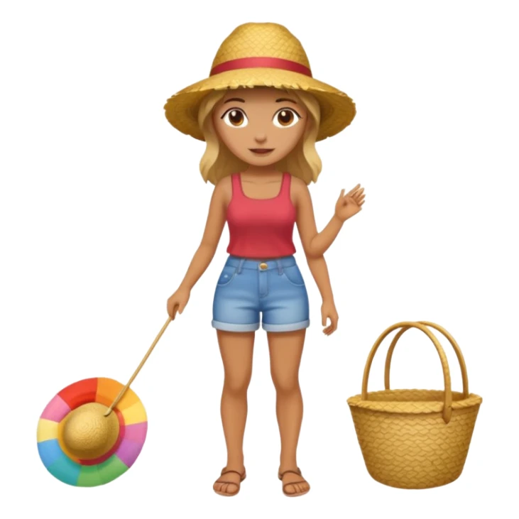 full body woman with straw hat sticker