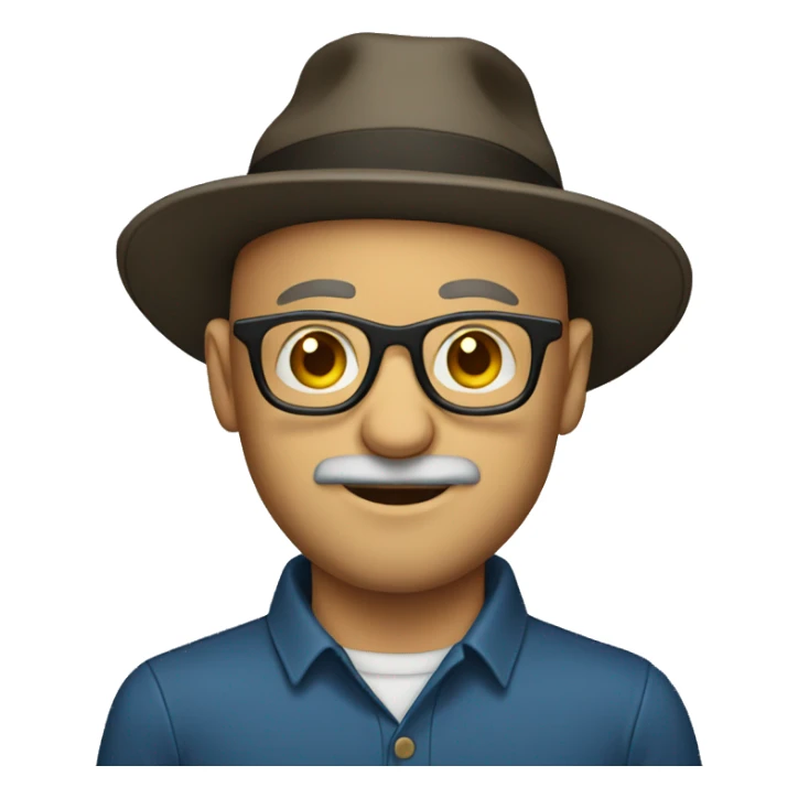 bald man with glasses and a beard in a hat sticker