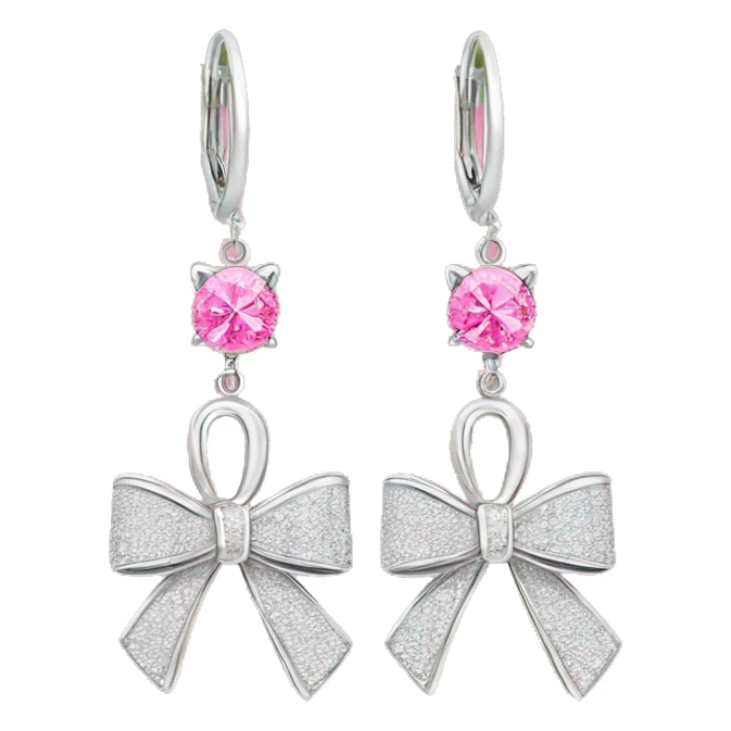 Silver diamond earrings￼ with a bow in pink sticker