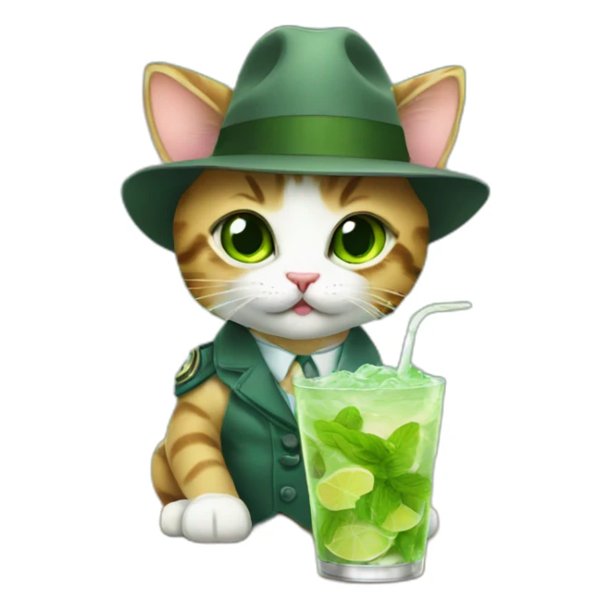 baby detective cat drinking mojito sticker