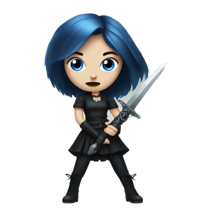 goth girl with blue eyes holding dagger sticker