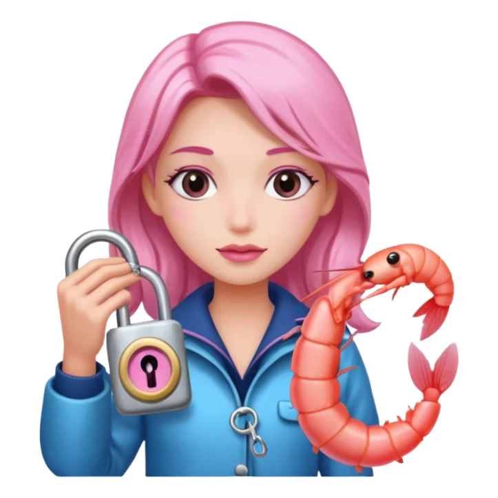 A pink rubber maid sissy MTF holding a lock and a shrimp sticker