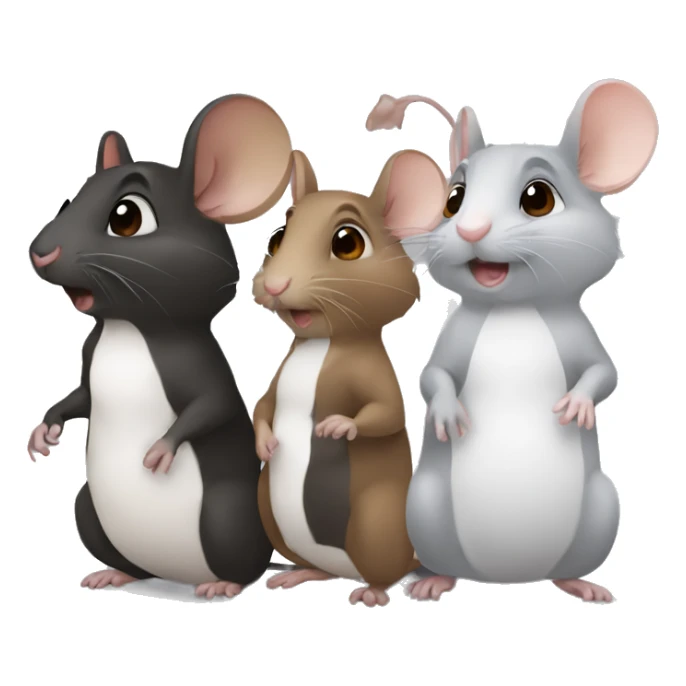three differently colored rats grey black white brown talking sticker