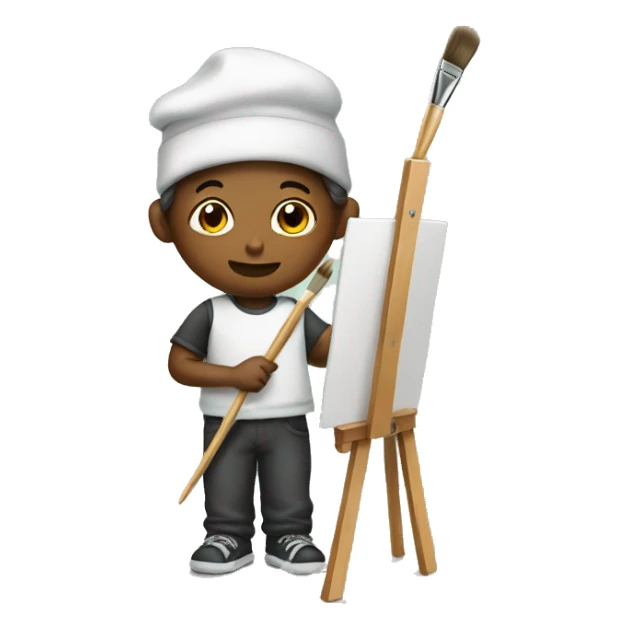 boy holds brush, an easel sticker