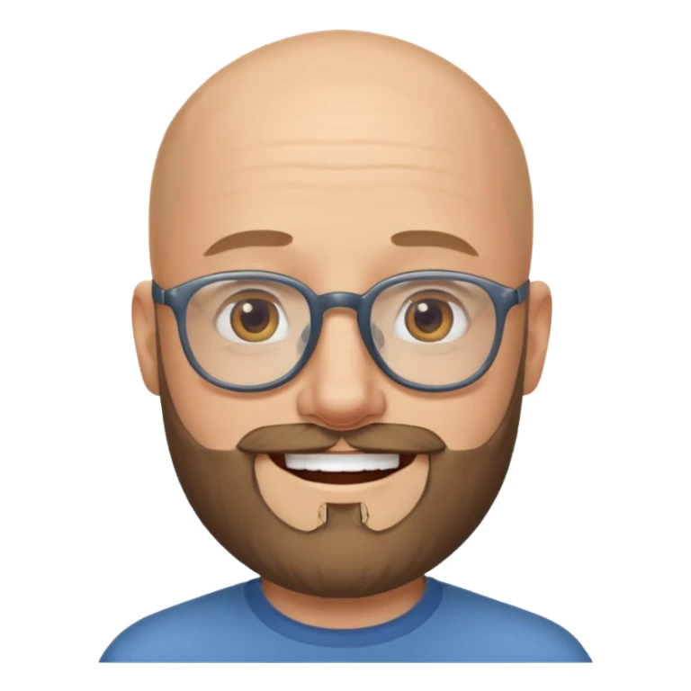 Bald white man with glasses and beard smiling big sticker