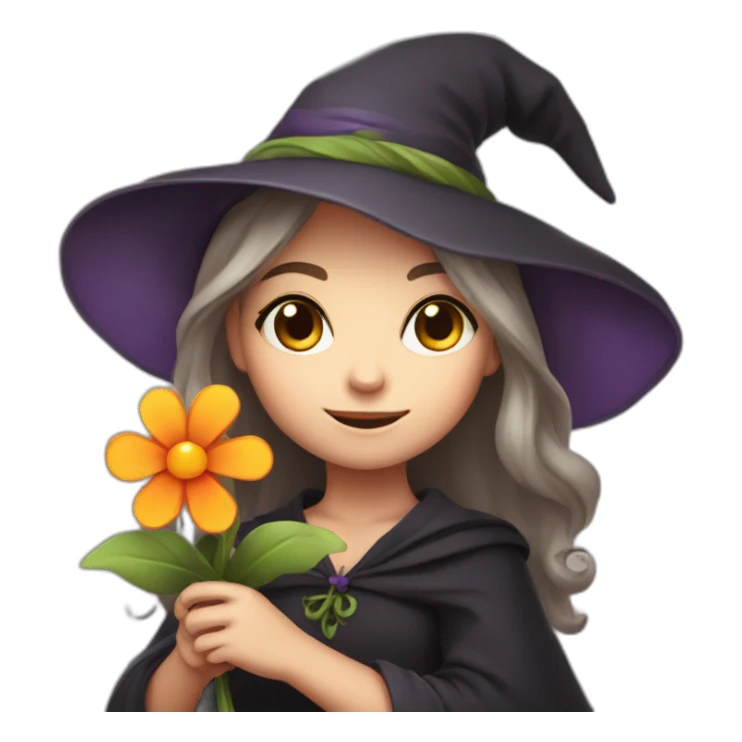 a cute little witch with a flower in her hand. sticker