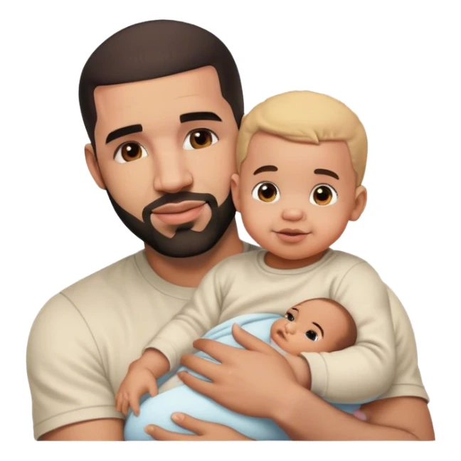 drake holding a baby with a smirk on his face  sticker