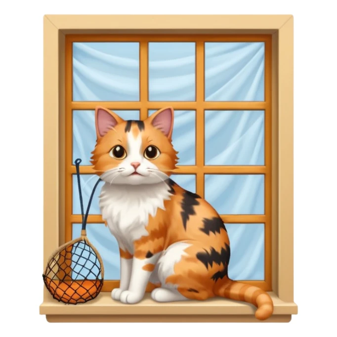 cat trying to go to a window with nets on the window sticker