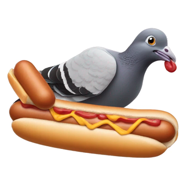 a pigeon eating a hot dog  sticker