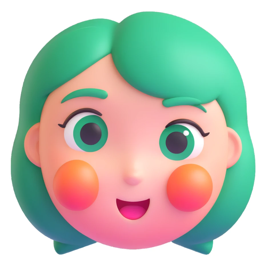 charming emerald green peach character face, blushing cheeks, round features sticker