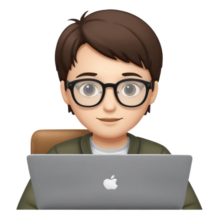 un estudiante con lentes y su laptop sticker