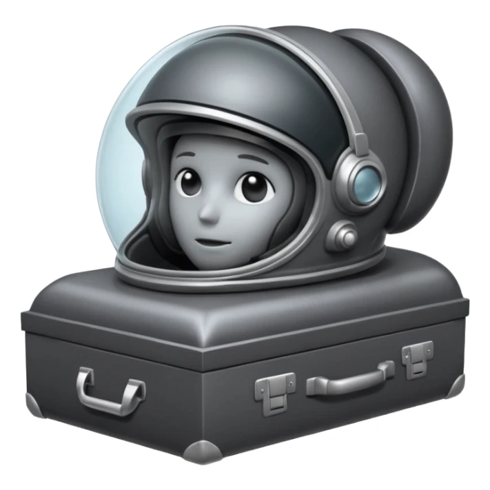 bodyless dark grey astronaut helmet, NO face, empty casket sticker
