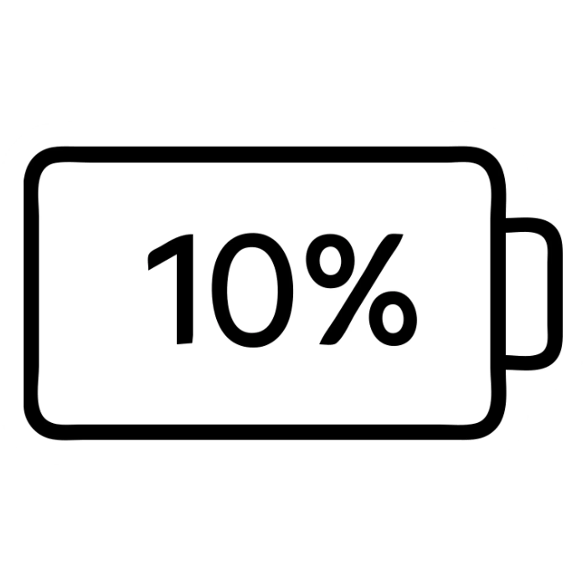 Low battery icon showing 10% power remaining sticker