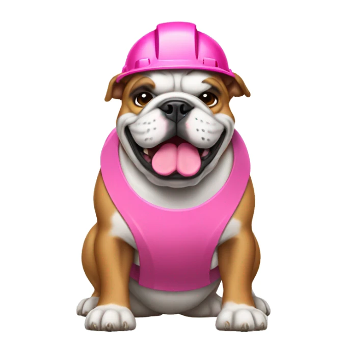 Bulldog with a pink hardhat sticker