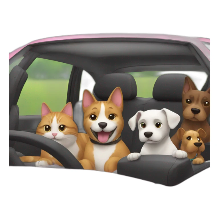 Cat driving a car with his dogs friends sticker