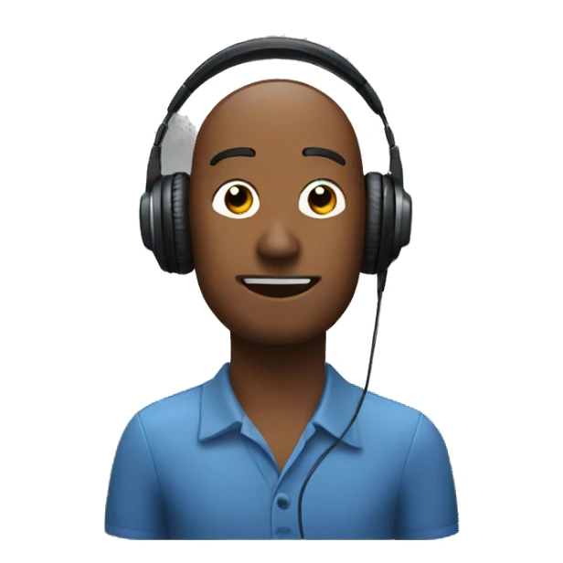 Man giving a podcast with a headphone and a mic sticker