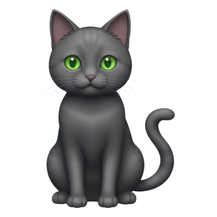 full body gorgeous solid dark grey cat with green eyes, white paws playing sticker