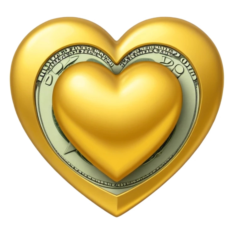A golden heart with a money pattern around it sticker