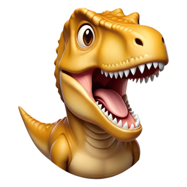 Cinematic Comical T-rex Portrait Emoji, Head tilted dramatically with an exaggeratedly shocked expression, featuring its iconic massive head, tiny comically expressive arms, and wide, playful eyes full of humorous disbelief, Simplified yet hilariously expressive features, highly detailed, glowing with a slightly sassy prehistoric glow, high shine, dramatic yet playful, stylized with an air of cheeky dinosaur mischief, soft glowing outline, capturing the essence of a meme-worthy T-rex that looks ready to side-eye its way into viral fame! sticker