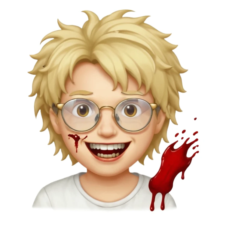 Cabelo bagunçado com oculos sorrindo com metade do rosto com dente de ouro e saindo sangue da boca  sticker