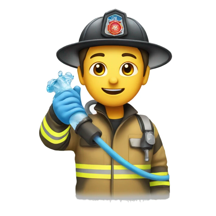 fire fighter holding water hose sticker