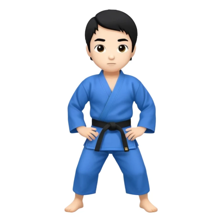 Кимоно синий для дзюдо мальчик с черными волосами все тело черный пояс     Волосы на бок sticker