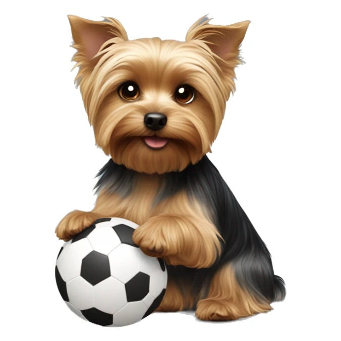 Yorkshire terrier playing with a little ball sticker