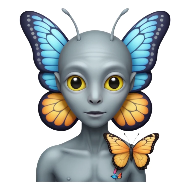 an normal grey alien with seperate a butterfly on shoulder sticker