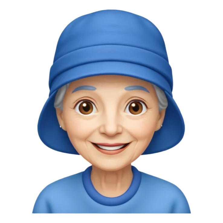 elderly woman with blue hat sticker