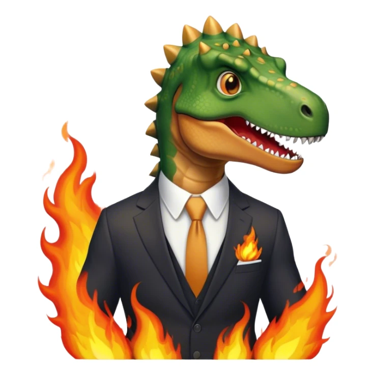 office dinosaur in a suit on a fire sticker
