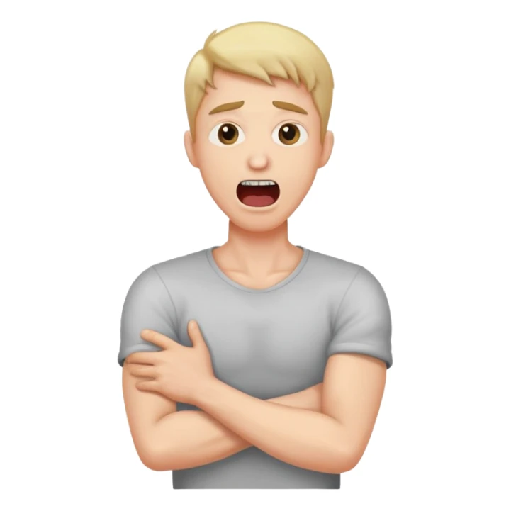 Man crossing arms holding neck making screaming face sticker