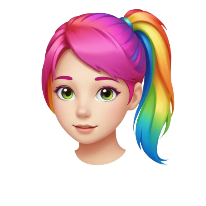 Girl with rainbow ponytail — bright gradient strands flowing sticker