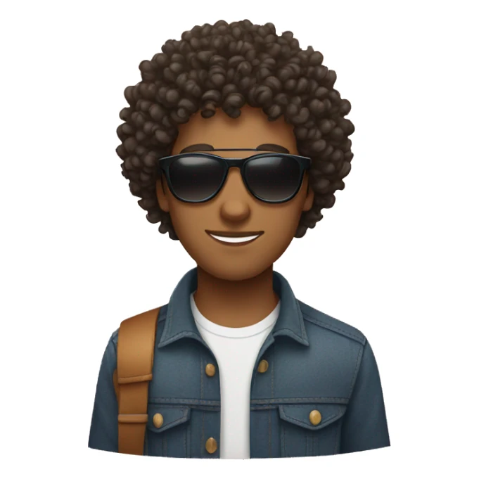 curly haired guy wearing sunglasses with a cat sticker