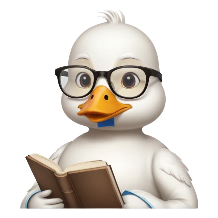 white duck holding book wearing glasses sticker