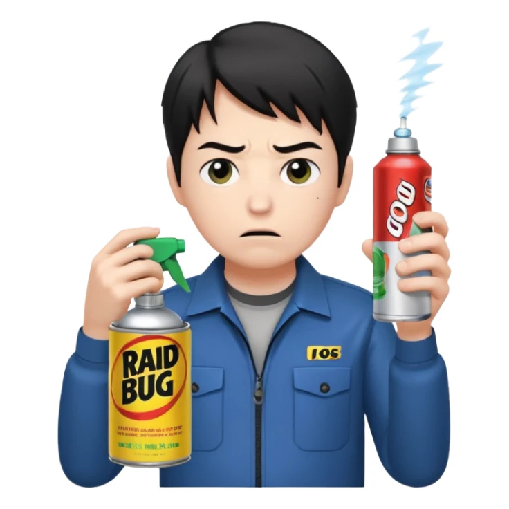 Gojo Satoru using a can of raid bug spray looking disgusted sticker