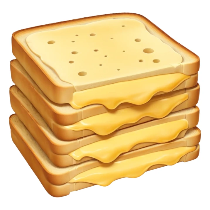 realistic croque-monsieur cheese slices, one or two, thin, square, pale yellow, smooth glossy, rounded corners, supple, melt-friendly, slight layering or curl, no packaging, bread, plate, or faces, clean 3D, soft lighting, transparent background, emoji scale sticker