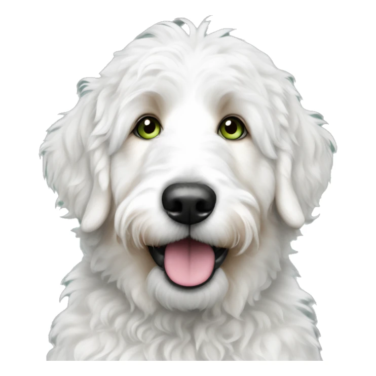 white bernedoodle with green spotted eyes sticker