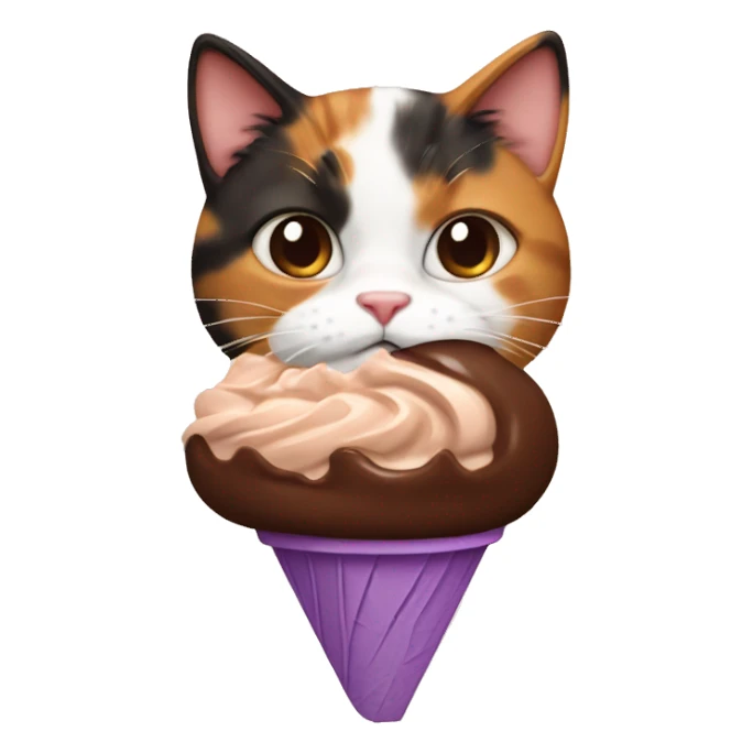 calico cat with chocolate icecream  sticker