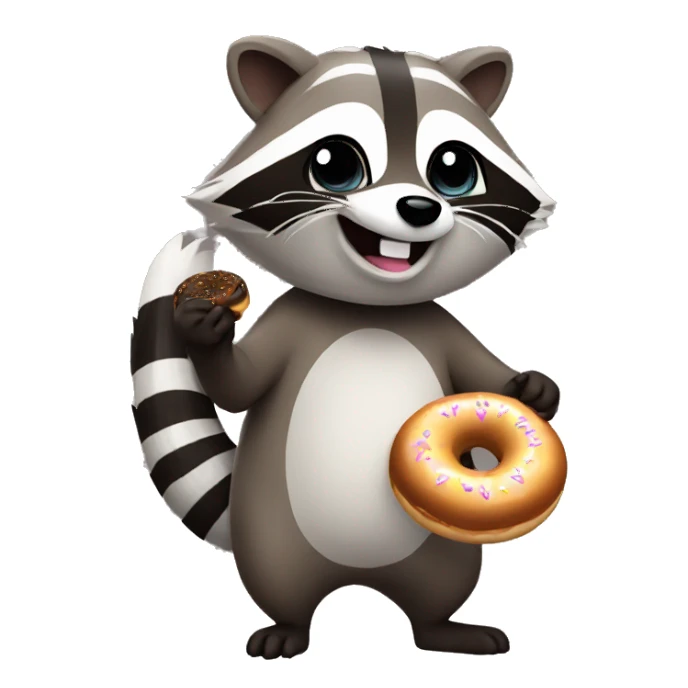 Raccoon holding donut  sticker