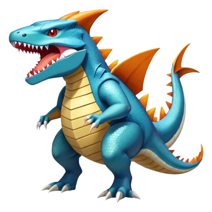 Shiny Exotic Colorful epic Sharpedo-Tyrantrum-Tyranitar-Charizard-Dragonite-Salamence-Drudigon-Haxorus-Fakémon-hybrid-creature (full body)  sticker