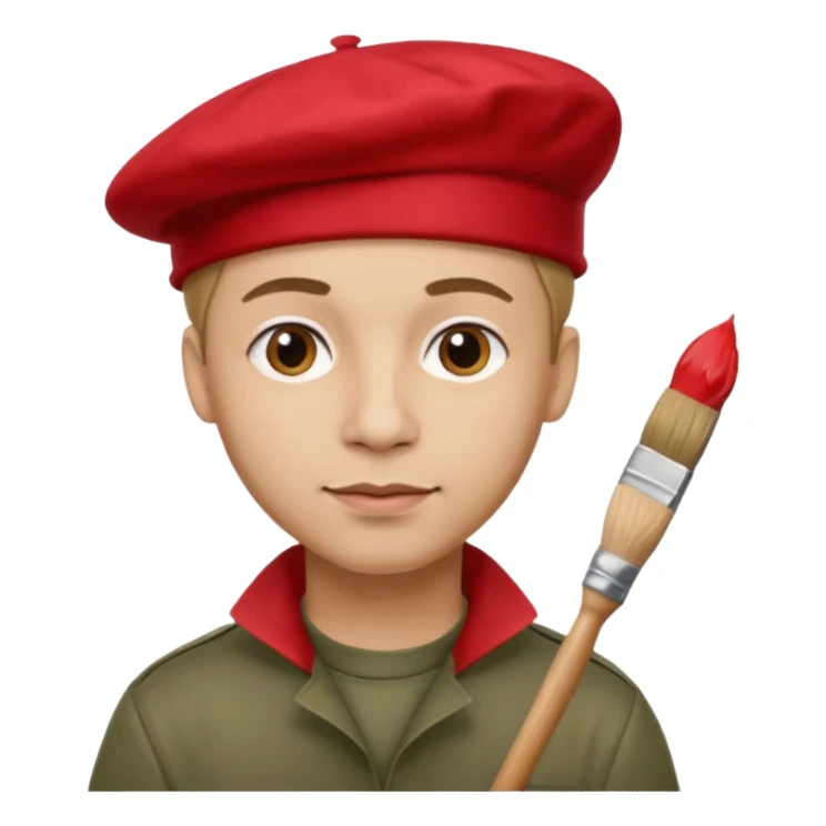 man artist with red beret and painter sticker