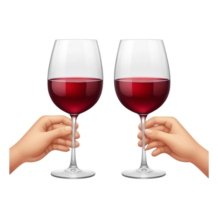 two glasses of red wine clinking in a toast, deep red color, smooth gradient, bright and glossy highlights, minimal details, celebratory pose
 sticker